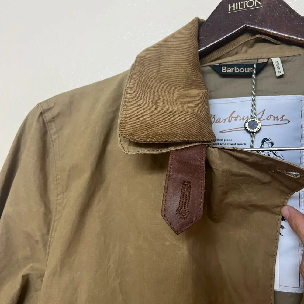 Barbour Re Eng HAYDON Cotton Camel Sand Brown Trench Coat Belted Classic US8